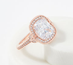 Diamonique Roseclad Cushion Cut CZ Halo Sterling Silver Ring Size 5