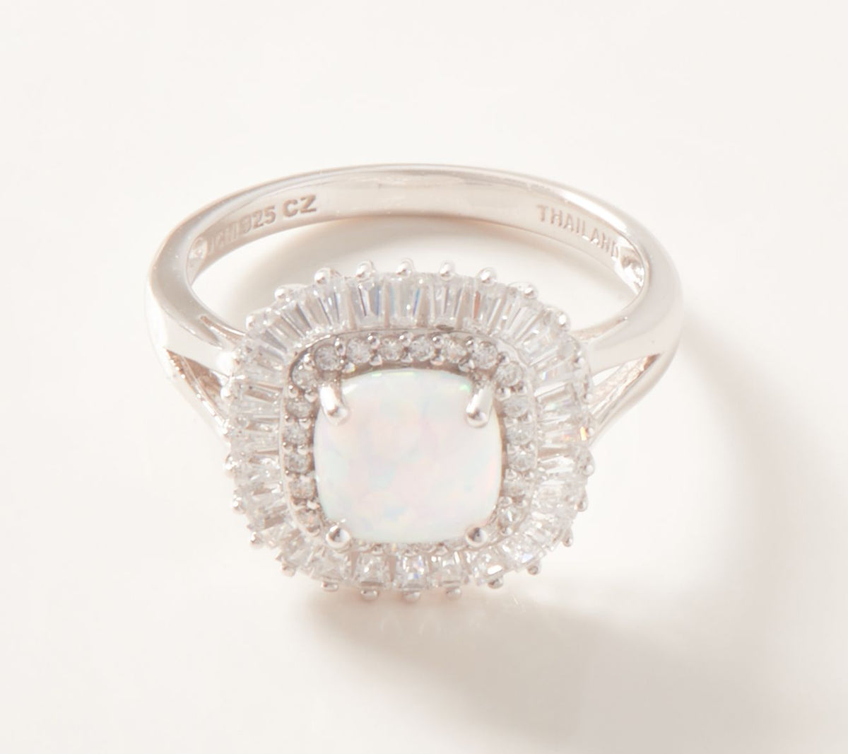 Diamonique Simulated Opal Sterling Silver 18k Goldclad Sunburst Ring Size 7