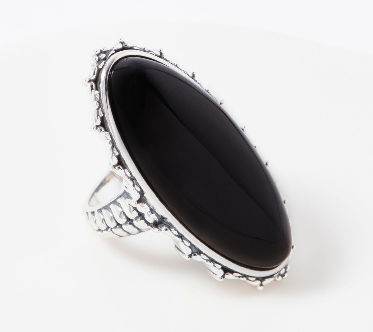 Generation Gems Oval Black Jade Bold Ring Sterling Silver, Size 8