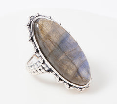 Generation Gems Oval Labradorite Gem Bold Ring Sterling Silver, Size 7