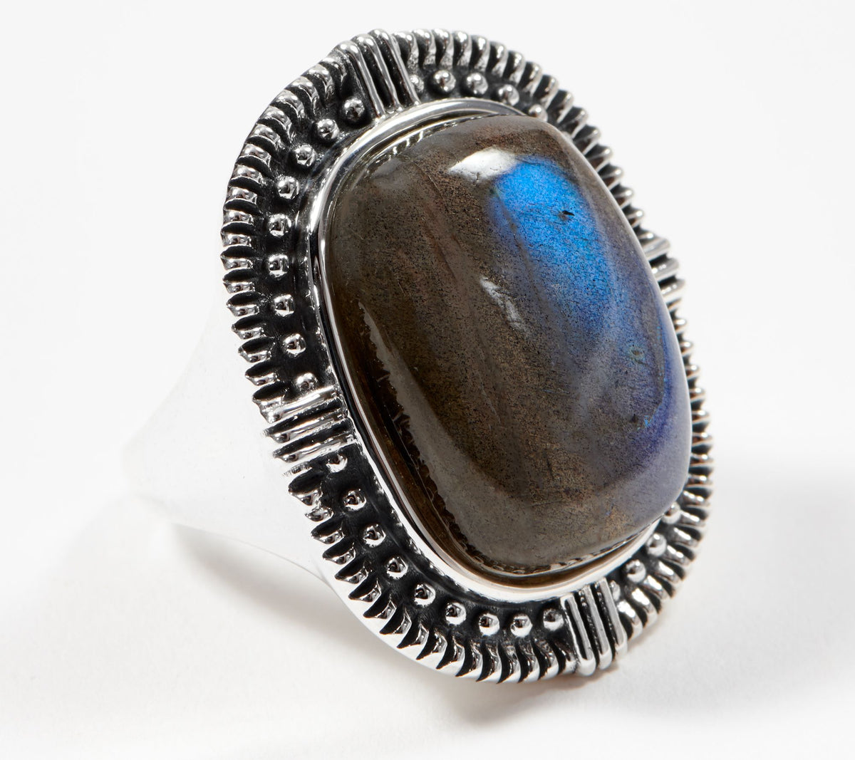 Generation Gems Sterling Silver Cushion Cabochon Labradorite Ring, Size 7