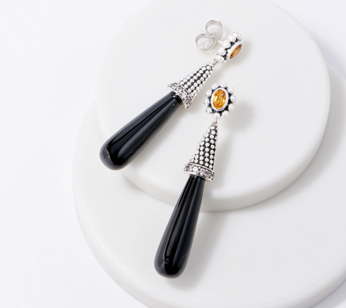 Generation Gems Beaded Texture Black Jade Drop Earrings