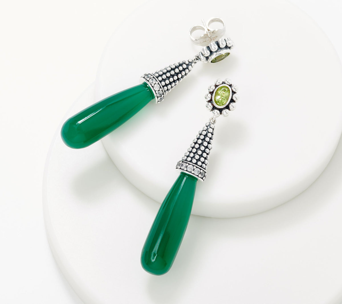 Generation Gems Beaded Texture Green Onyx Drop Earrings