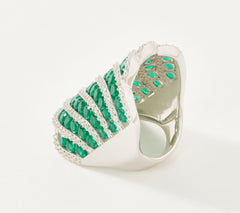 Colors of Diamonique Simulated Emerald Sterling Silver Shield Ring Size 4