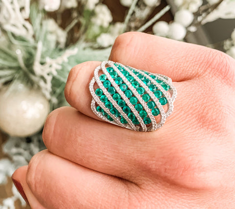 Colors of Diamonique Simulated Emerald Sterling Silver Shield Ring Size 4