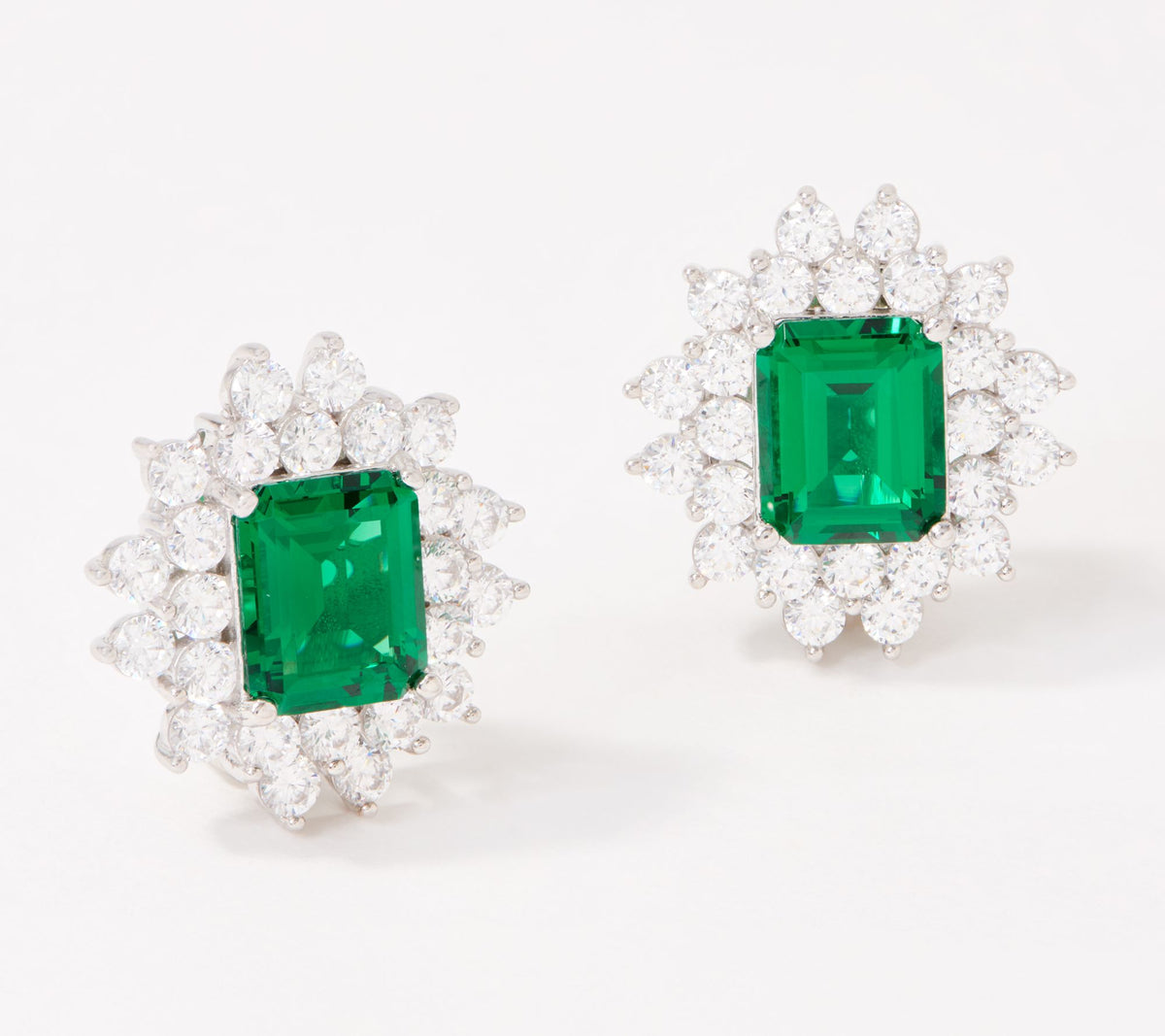 TOVA DMQ Sterling Silver Simulated Emerald Earrings,