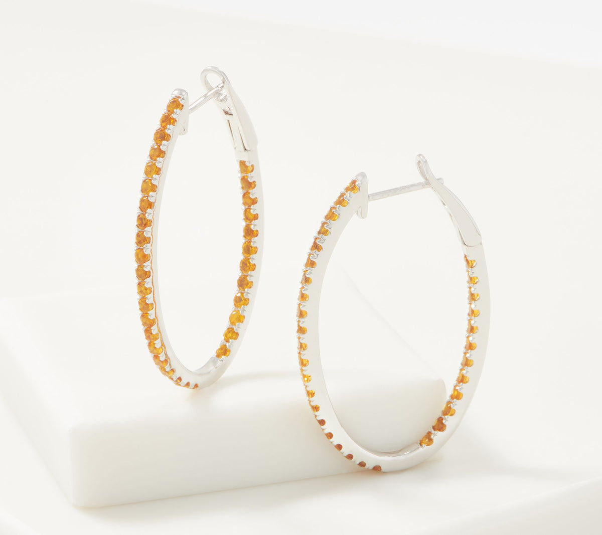 Citrine  2.25 cttw Inside Out Oval Hoop Sterling Silver Earrings