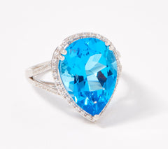 Vault Ostro Sterling Silver Pear Cut Blue Topaz Ring Size 6