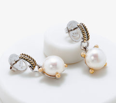 Honora Sterling Silver & 14K Gold Pearl & Diamond Earrings