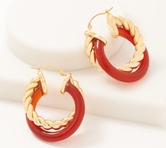 Adorna 14K Gold Electroform Red Carnelian Hoop Earrings 1" (QVC $154)