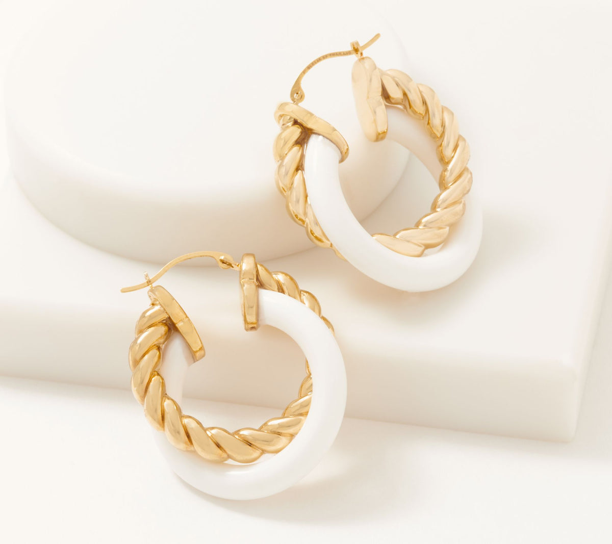 Adorna 14K Gold Electroform White Agate Hoop Earrings 1" (QVC $154)