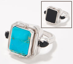 Generation Gems Sterling Silver Reversible Turquoise & Black Jade Petal Accent Ring, Size 7