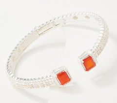 Imperial Sterling Silver Emerald Cut Carnelian Hinged Bracelet 6-3/4"