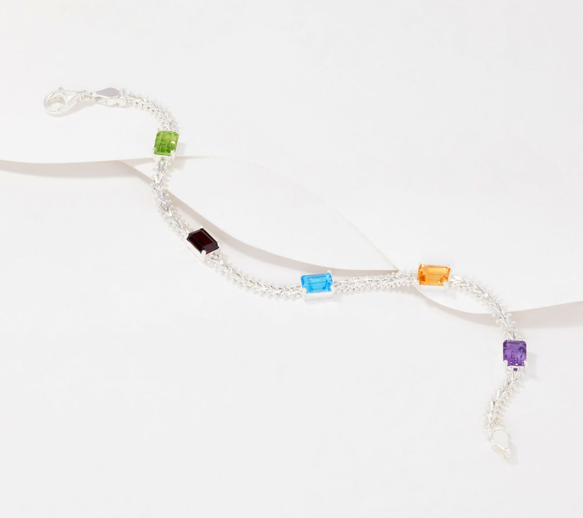 Imperial Sterling Silver Multi Gemstone Station Bracelet 8"