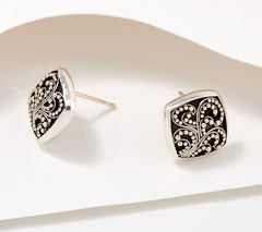 Lois Hill Sterling Silver Cushion Shape Granulated Stud Earrings