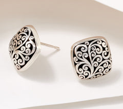 Lois Hill Sterling Silver Cushion Shape Carved Stud Earrings