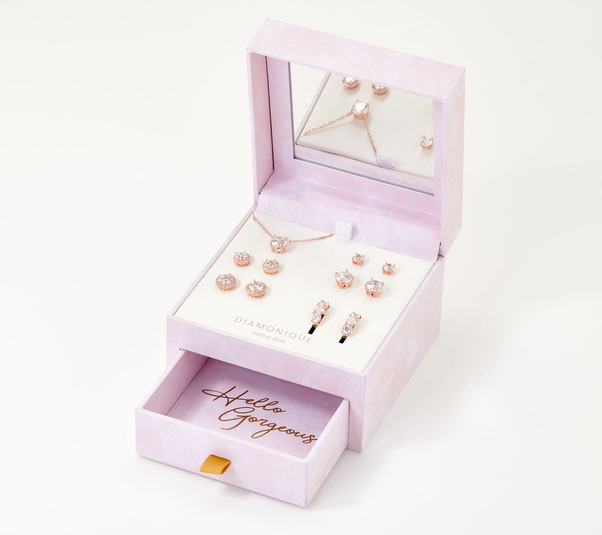 Diamonique Set of 6 Essentials with Jewelry Box, Sterling Silver, Goldtone