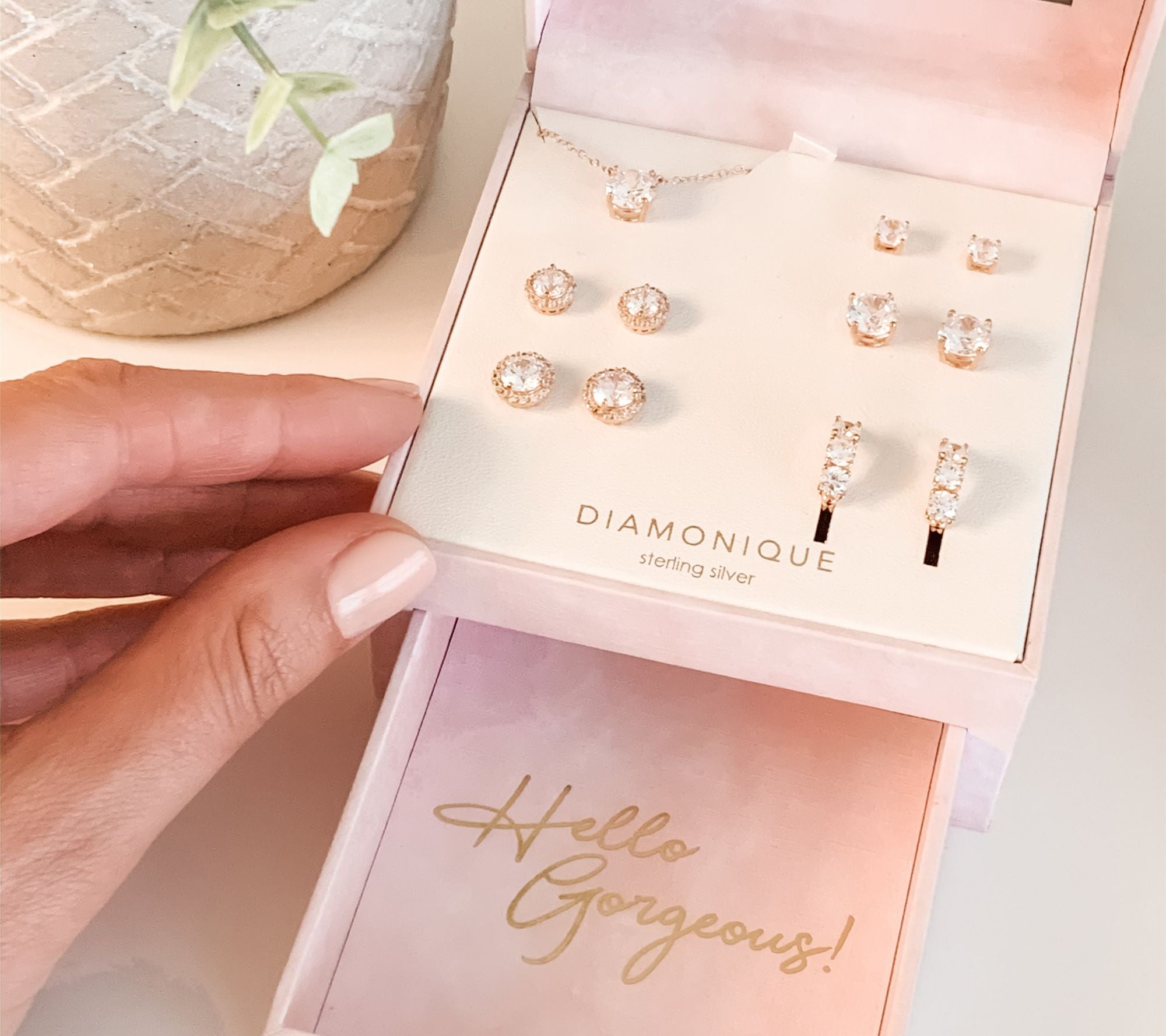 Diamonique Set of 6 Essentials with Jewelry Box, Sterling Silver, Goldtone