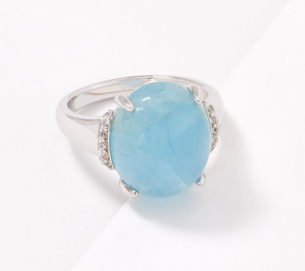 Vault Sterling Silver Milky Aquamarine & White Zircon Ring, Size 10