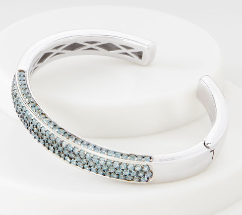 QVC Sterling Silver Pave' Blue Topaz Hinged Cuff Bracelet, 6-3/4"