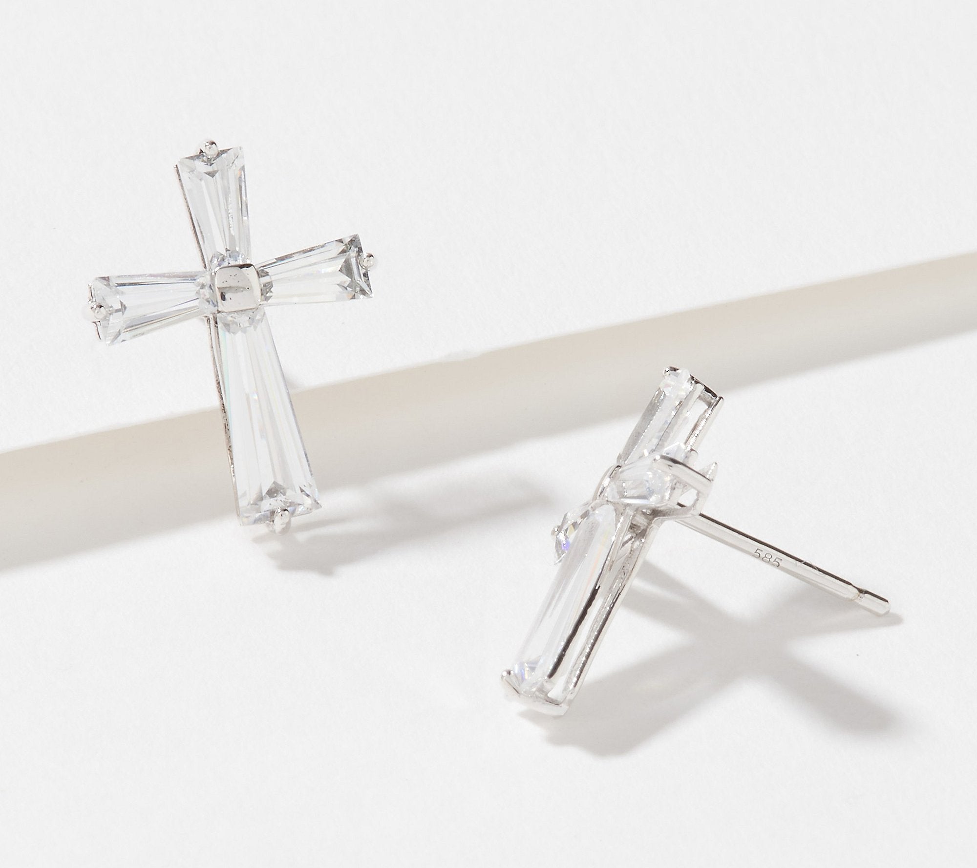 Diamonique x Lisa Mason Cross Stud Earring 14K Gold, 1.54ct