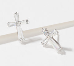 Diamonique x Lisa Mason Cross Stud Earring 14K Gold, 1.54ct