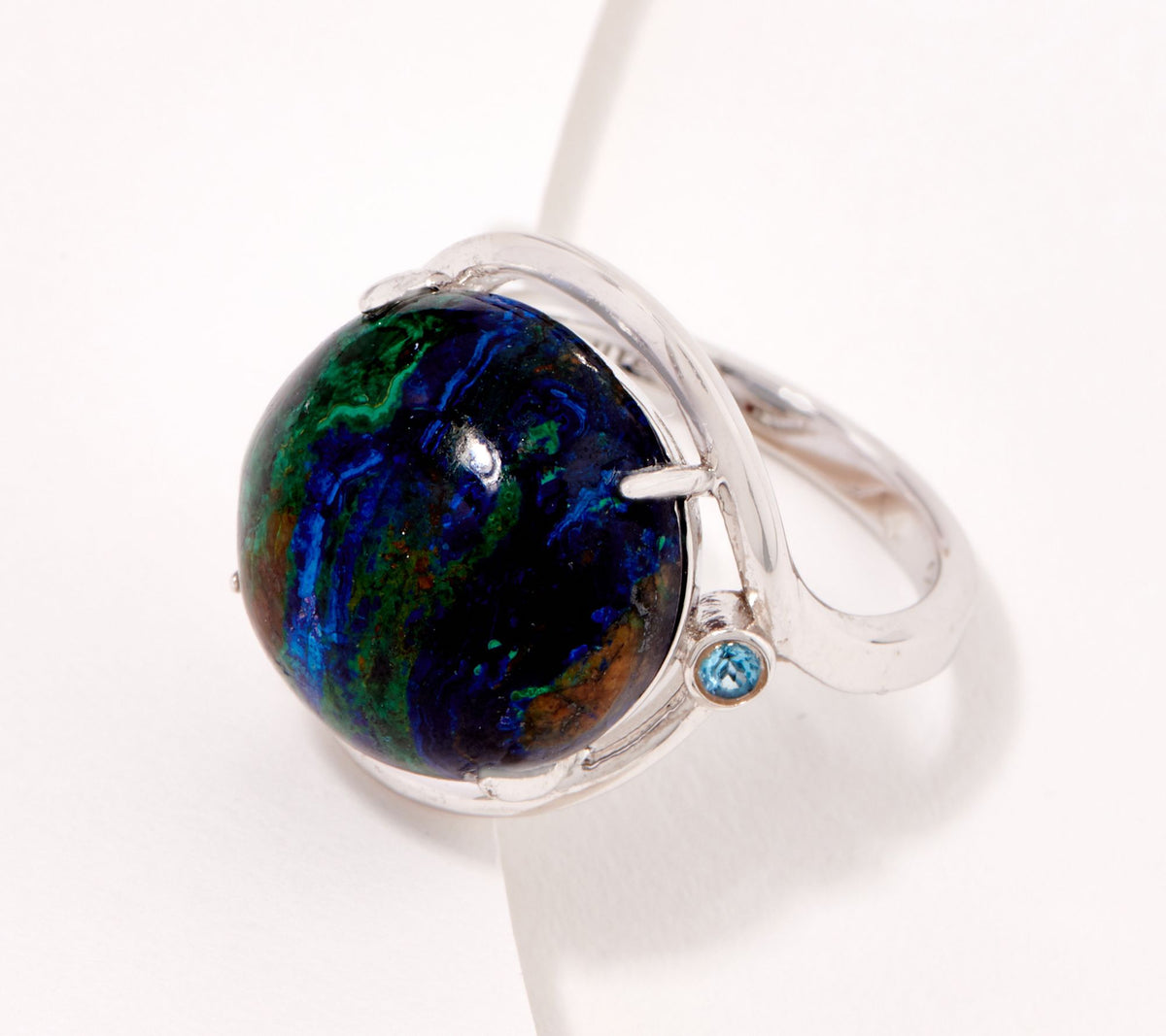 Generation Gems Sterling Silver Round Azurite Cabochon  Ring, Size 6