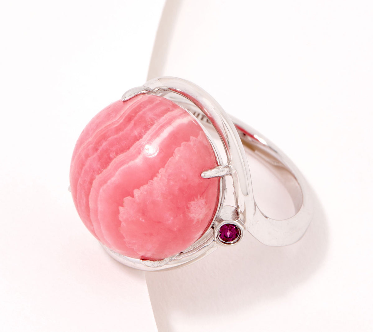 Generation Gems Sterling Silver Round Rhodochrosite Cabochon  Ring, Size 5