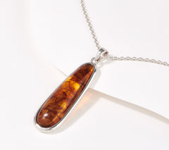 Affinity Gems Sterling Silver Amber Cabochon Bezel Set Necklace 18"