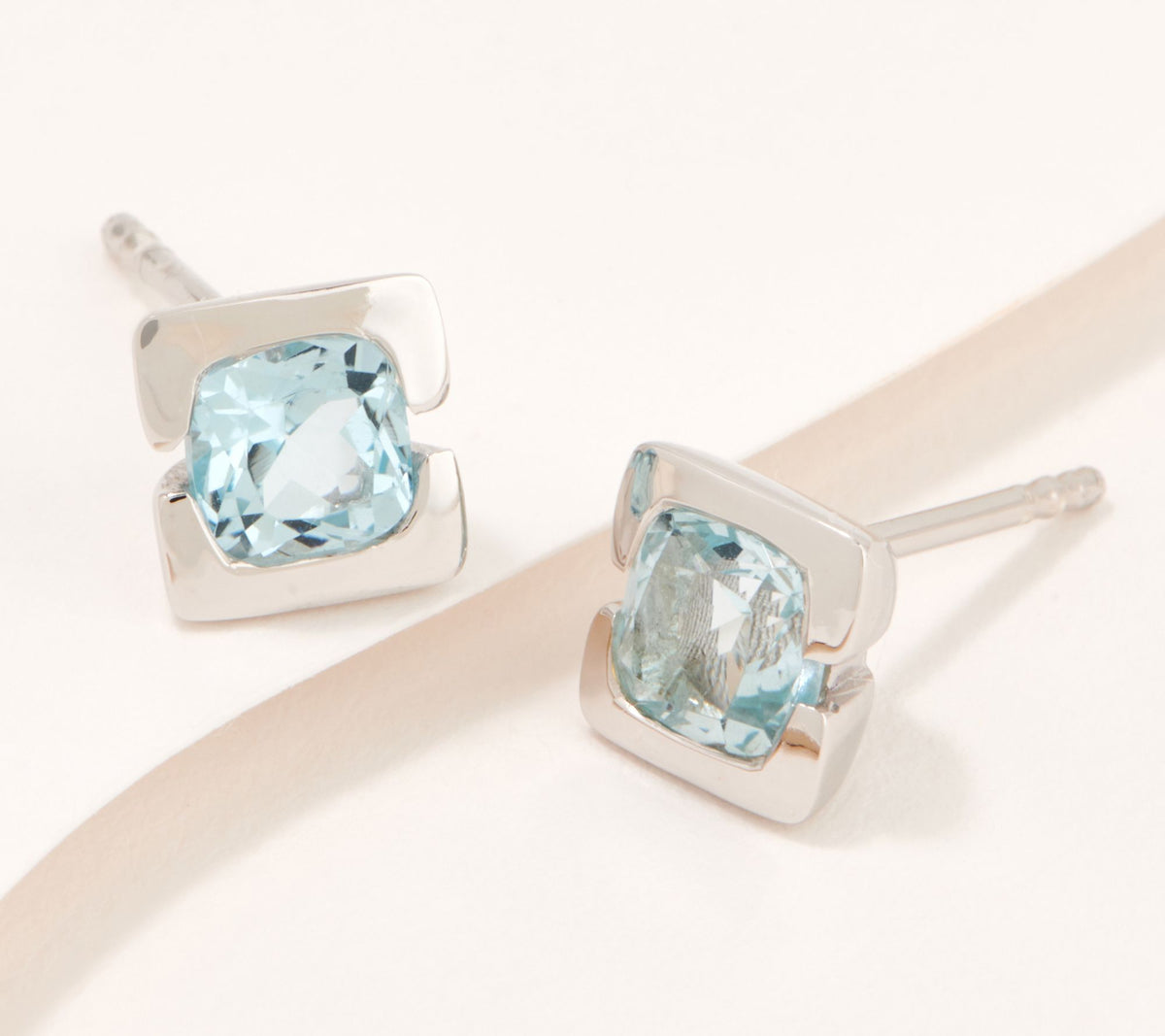 Affinity Gems Sterling Silver Cushion Cut Blue Topaz Stud Earrings