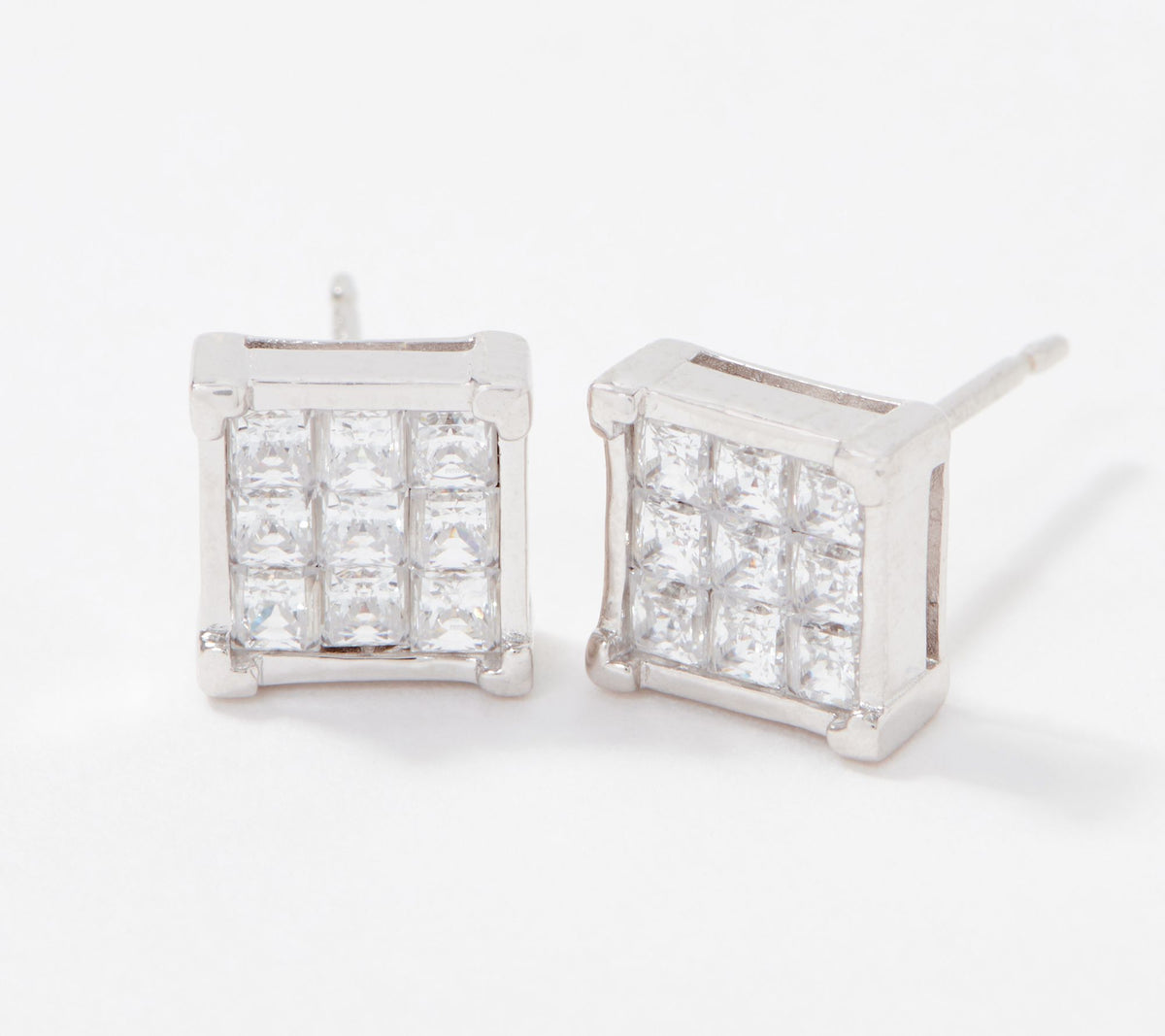 Diamonique Sterling Silver Princess Cut Invisible Set Studs