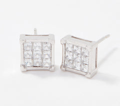 Diamonique Sterling Silver Princess Cut Invisible Set Studs