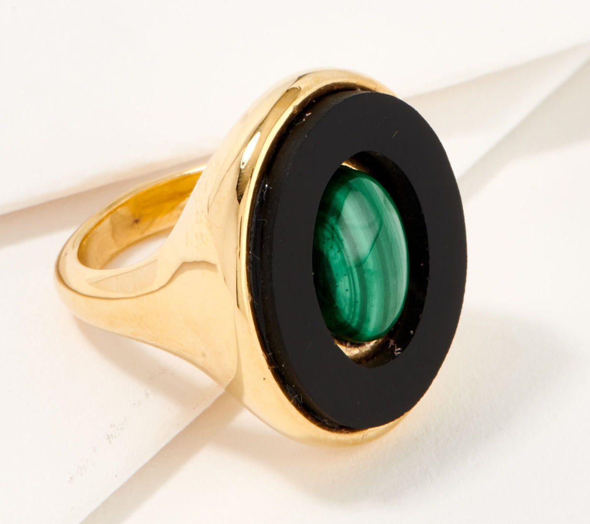 Gem Gossip 10k Gold Double Oval Green Malachite Ring Size 9