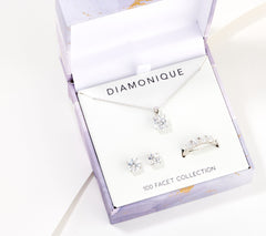 Diamonique Sterling Silver 100-Facet Round-Cut Giftable Collection