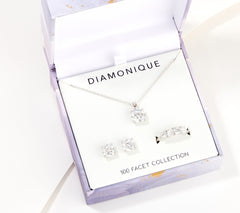 Diamonique Sterling Silver 100-Facet Cushion-Cut Giftable Collection