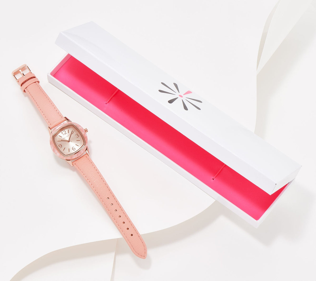 Isaac Mizrahi Live! Leather Strap Cushion Resin Watch, Crystal Pink