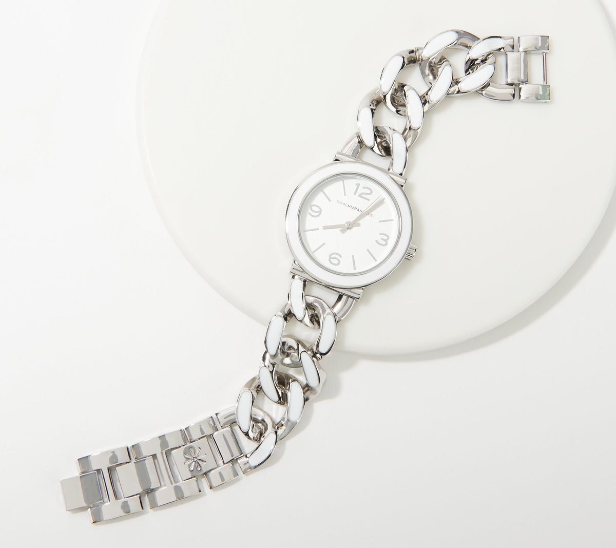 Isaac Mizrahi Live! Enamel Curb Chain Watch, Moonstone, One size