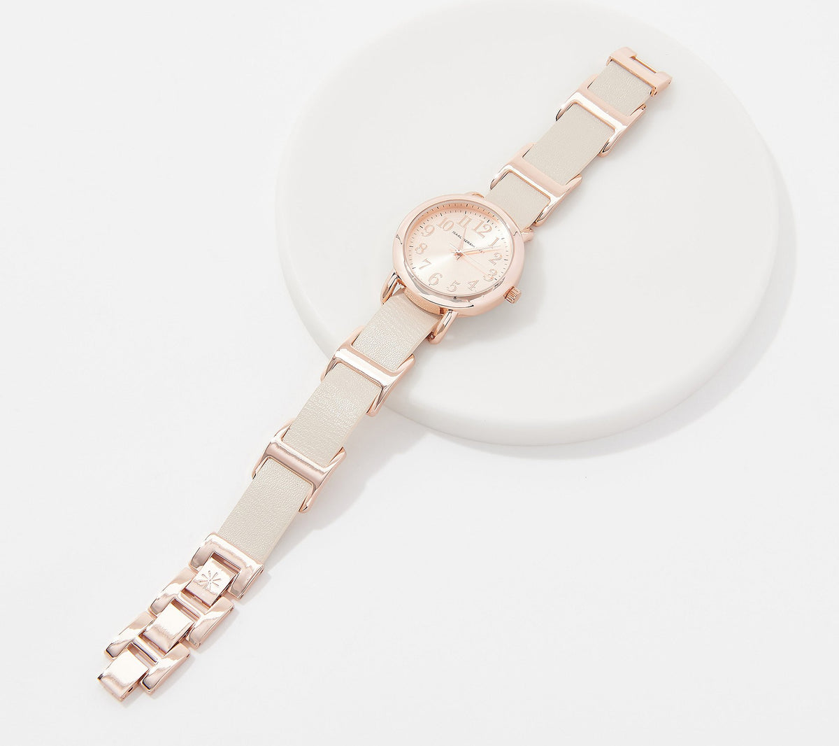 Isaac Mizrahi Live! Watch with Leather & Metal Bracelet, Cream/Island Pink: