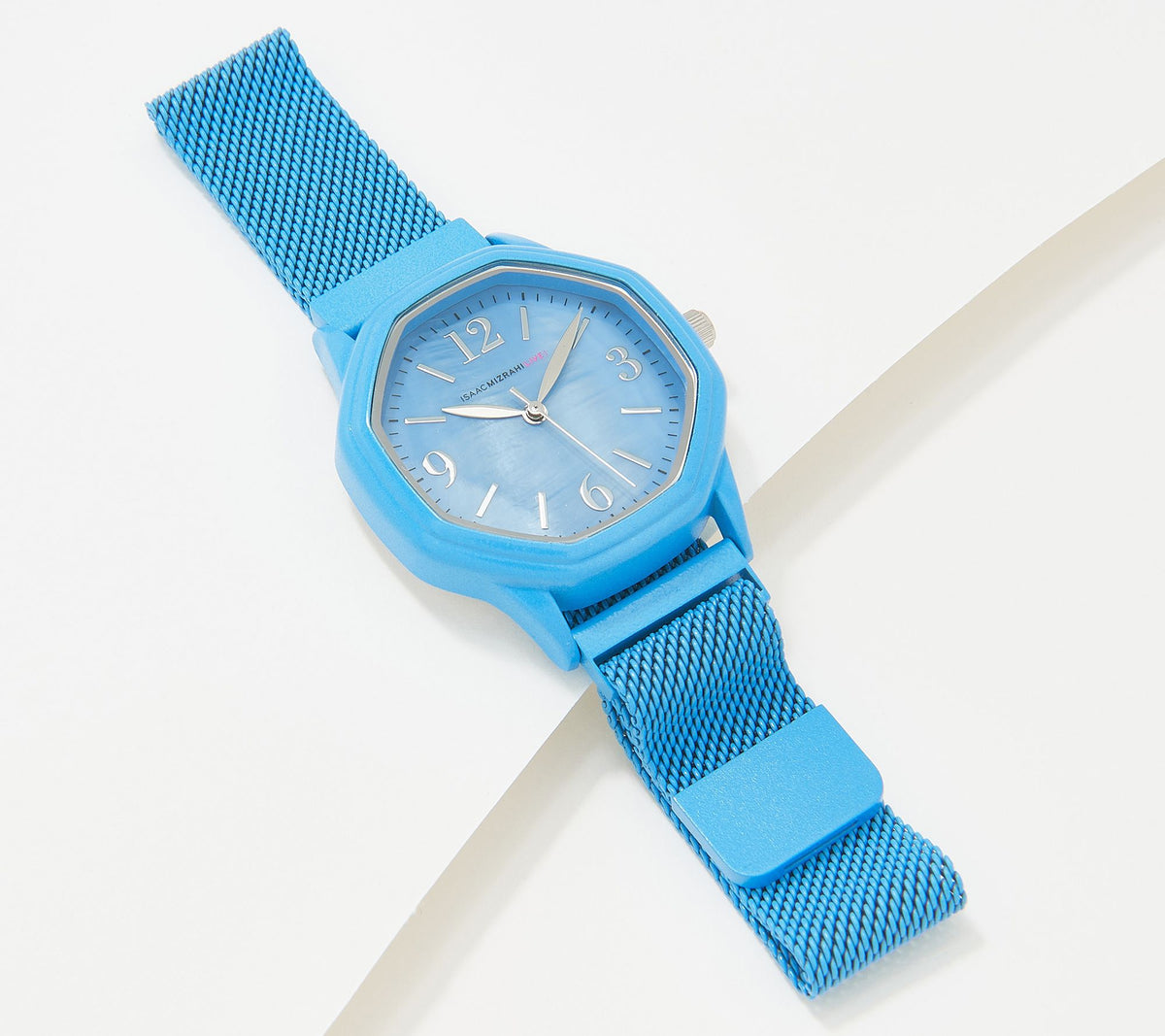 Isaac Mizrahi Live! Octagon Case Magnetic Mesh Strap Watch, Blue