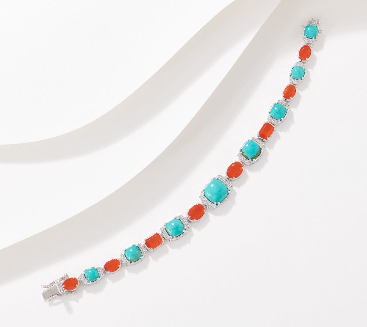 Generation Gems Sterling Silver Turquoise & Carnelian Bracelet, 6-3/4"