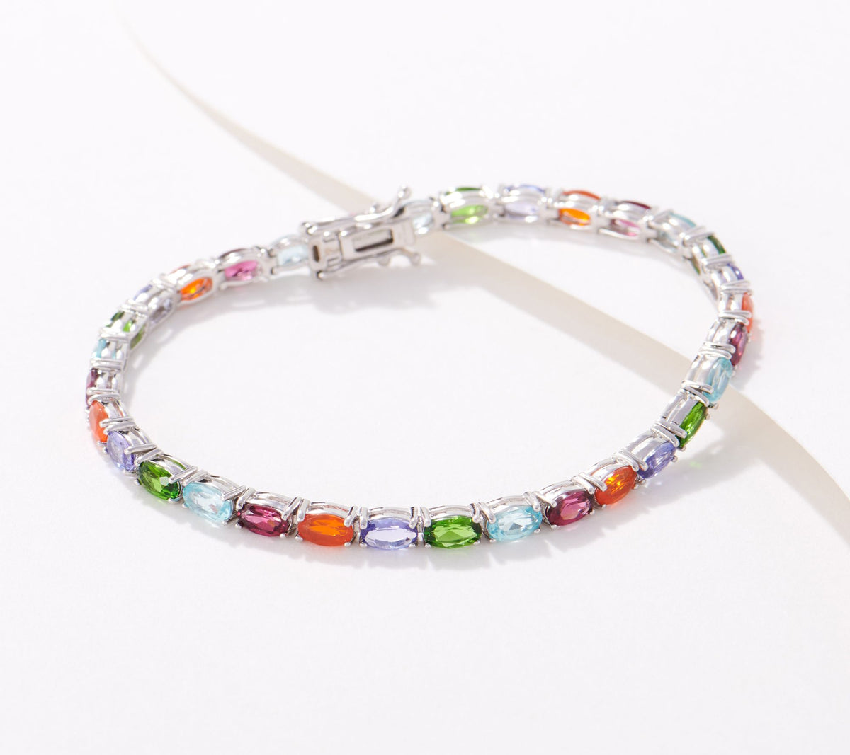 Generation Gems Sterling Silver Oval-Cut Multi-gem Tennis Bracelet, 7-1/4"