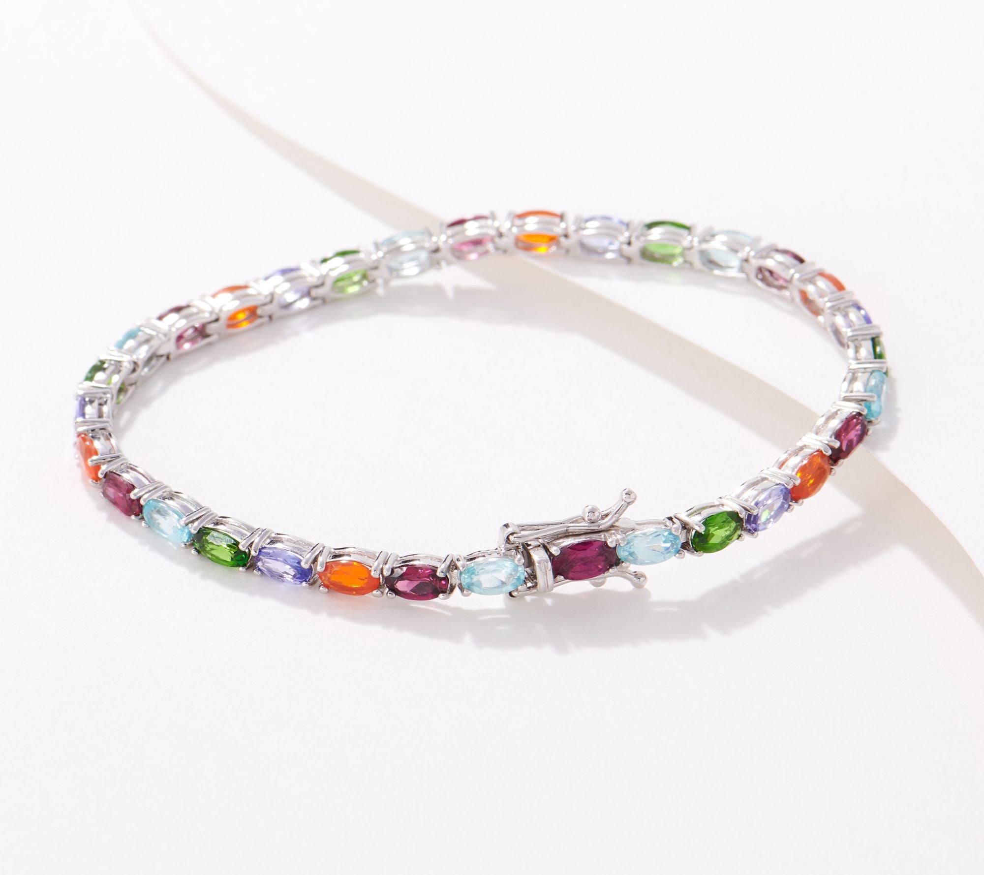 Generation Gems Sterling Silver Oval-Cut Multi-gem Tennis Bracelet, 7-1/4"