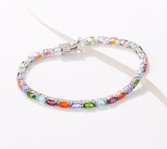 Generation Gems Sterling Silver Oval-Cut Multi-gem Tennis Bracelet, 7-1/4"