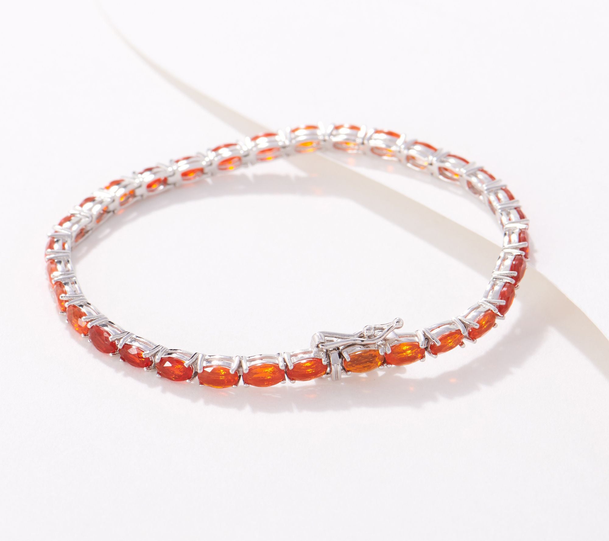 Generation Gems Sterling Silver Oval-Cut Fire Opal Tennis Bracelet, 7-1/4"