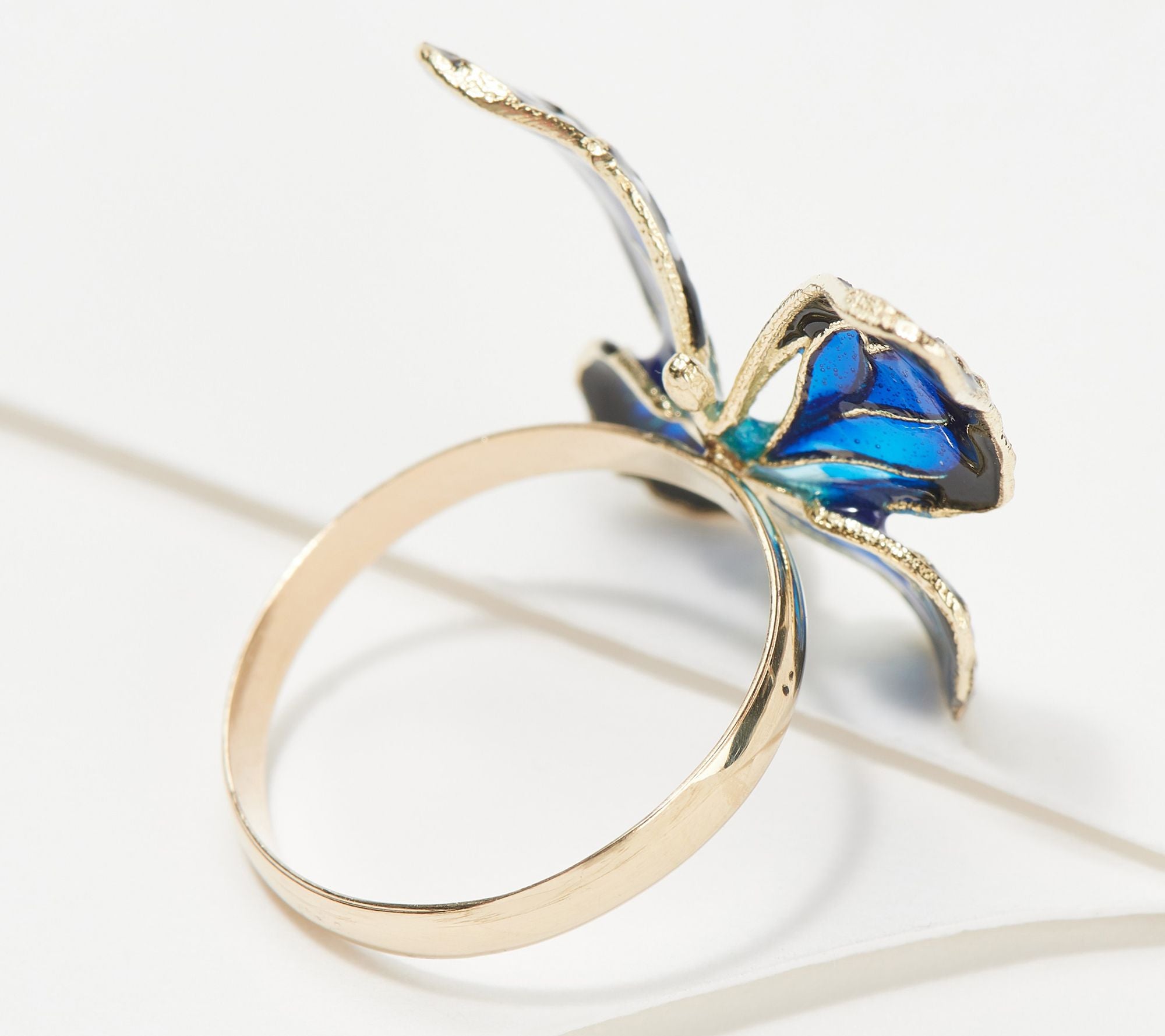 Denary 10K Yellow Gold Blue Enamel Butterfly Ring Size 5