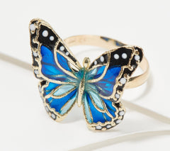 Denary 10K Yellow Gold Blue Enamel Butterfly Ring Size 5