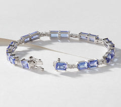 Affinity Gems Sterling Silver Emerald Cut Tanzanite & Diamond Tennis Bracelet, 6-1/4"