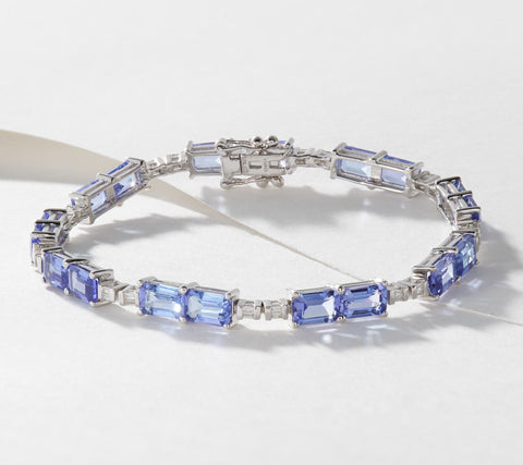 Affinity Gems Sterling Silver Emerald Cut Tanzanite & Diamond Tennis Bracelet, 6-1/4"