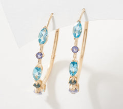 Affinty Gems Sterling Silver Oval & Round Blue Ombre Hoop Earrings