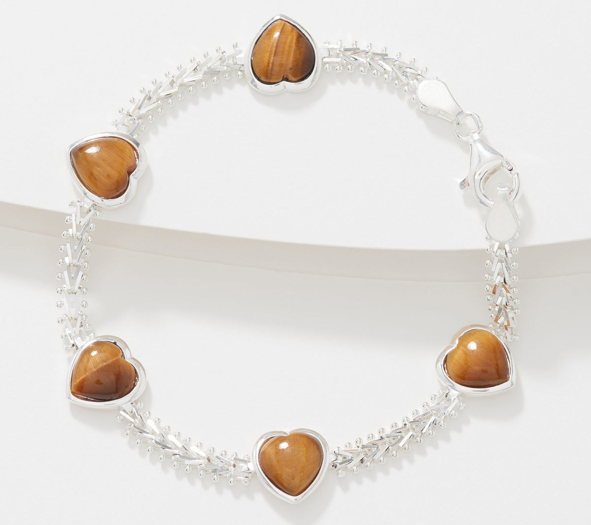 Imperial Sterling Silver Tiger's Eye Heart Station Bracelet, 8"